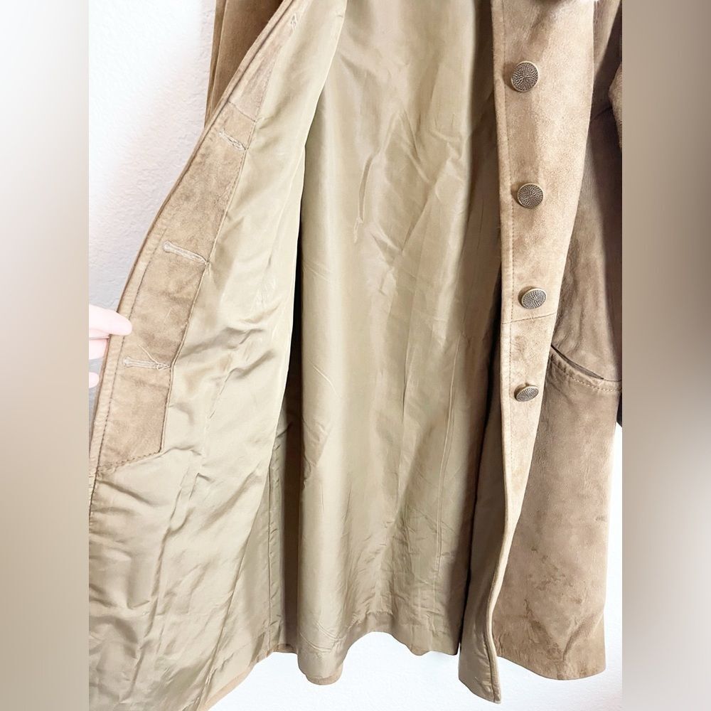 Vintage Brown Suede Coat with Fur Collar long trench coat length - Picture 5 of 8